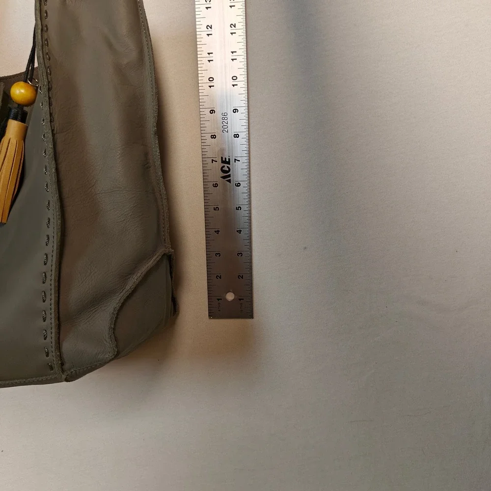 The Sak Grey Leather Tote Bag Whipstitch Hobo Shoulder Bag with Tassel Charm - Picture 7 of 8